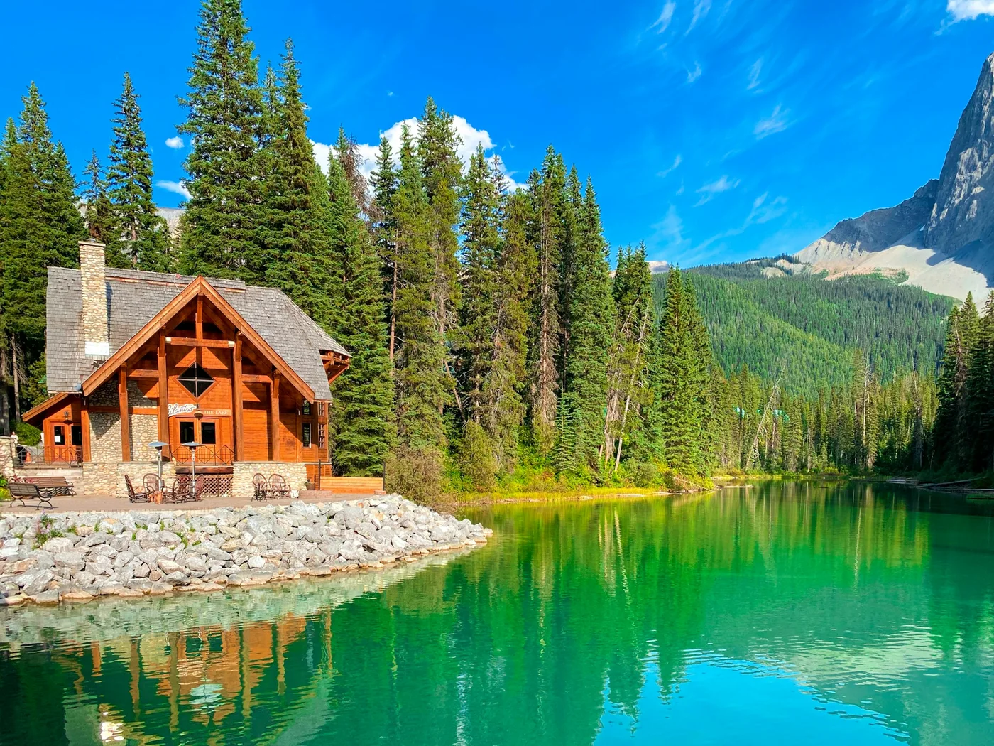 A real timber lodge beside Emerald Lake in British Columbia